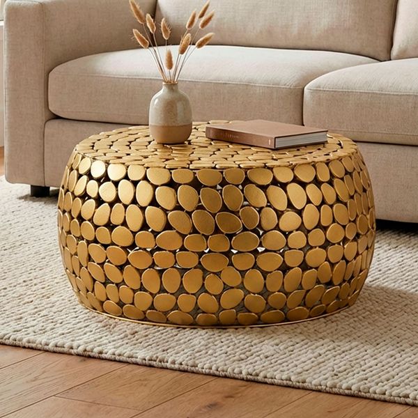 FINEBUY Couchtisch FB74465 Sofatisch Alu Wohnzimmertisch 66cm Loungetisch Metall Rund (Strukturierte Metalloberfläche mit moderner Wirkung), Kompakte Tischform für stilvolle Wohnbereiche