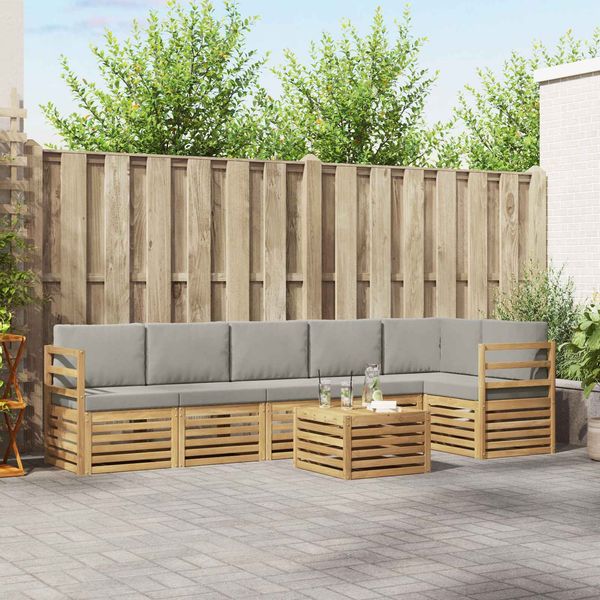 vidaXL Outdoor-Sofagarnitur 7 pcs Weiß und Hellgrau 59 x 59 x 37 cm 3391936