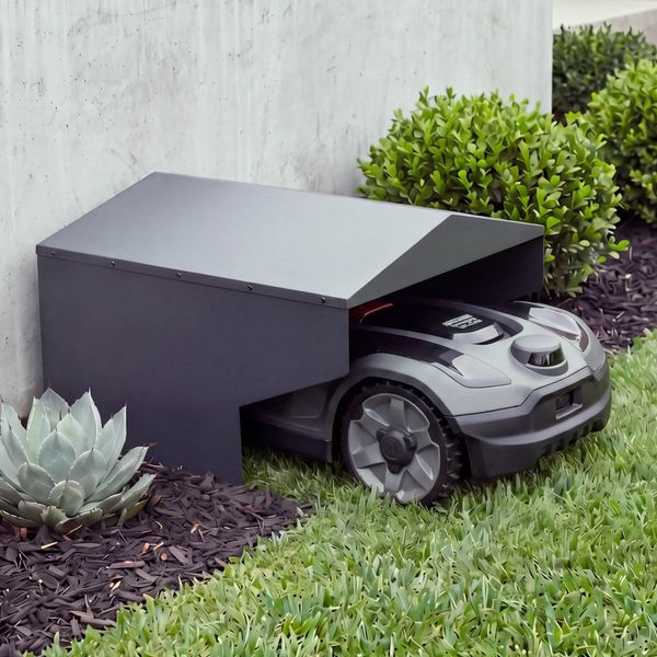 Mähroboter-Garage HWC-Q71, Rasenroboter-Überdachung Dach Unterstand für Rasenmäher, Metall 42 x 57 x 70 cm ~ anthrazit