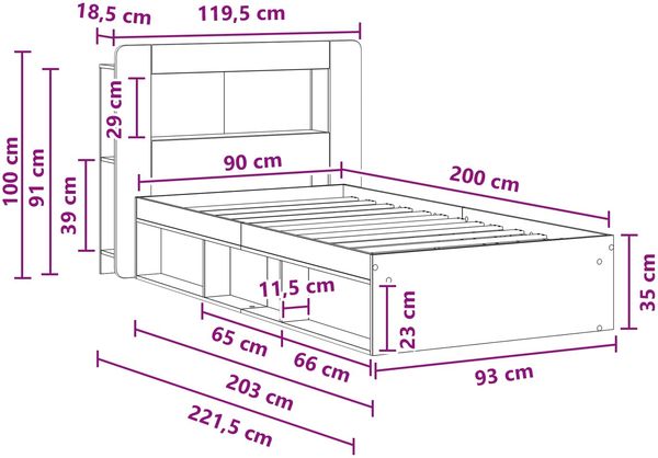 vidaXL Bettgestell mit Stauraum mit Kopfteil Artisan-Eiche 90 x 200 cm 3433454 Bild 9