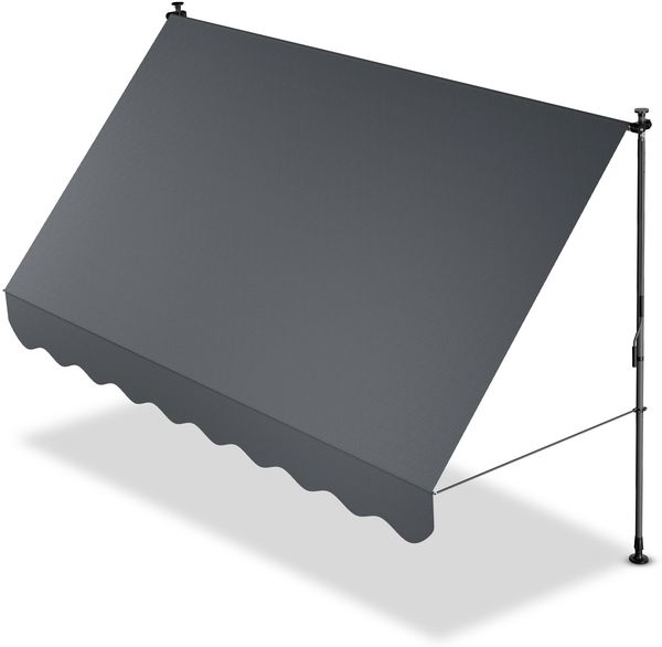 Juskys Klemmmarkise Kapstadt 300x120 cm - Höhenverstellbar, Montage ohne Bohren, wasserabweisend, UV-beständig, senkrecht & diagonal - Grau