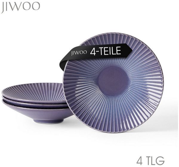 JIWOO Teller 4er Ø24,8cm, Salatteller Pastateller Frühstücksteller Dessertteller, (4 St), Keramik Hochwertiges Tellerset Lila Mikrowellen spülmaschinenfest