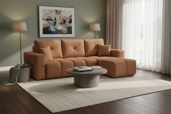 Ecksofa Schlafsofa Sofa DENISE in Stoff Centaur Rostbraun Ottomane Rechts