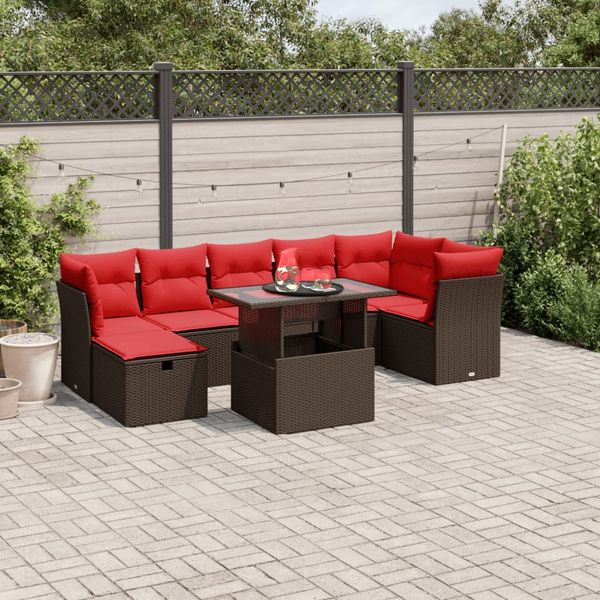 vidaXL 8-teiliges Gartensofa-Set mit Kissen, braun, Polyrattan 3274674