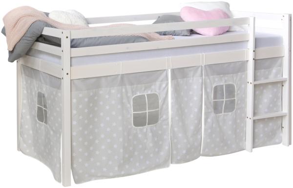 Hochbett Kinderbett Kiefer Leiter Vorhang grau Stern 90x200 Jugendbett