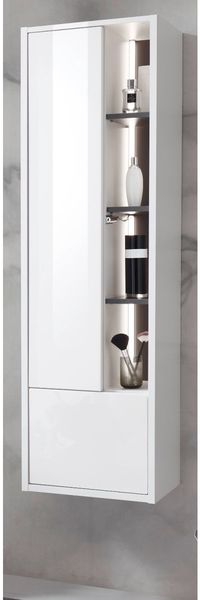 Badezimmer Hochschrank Glide in weiß Hochglanz und grau inkl. LED