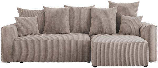 MEBLINI Schlafcouch mit Bettkasten - 238 x 142 x 73 cm - Beige Cordstoff - DAVE - Kleines Ecksofa mit Schlaffunktion - Sofa mit Relaxfunktion und Kissen - Kleine Couch L-Form - Eckcouch