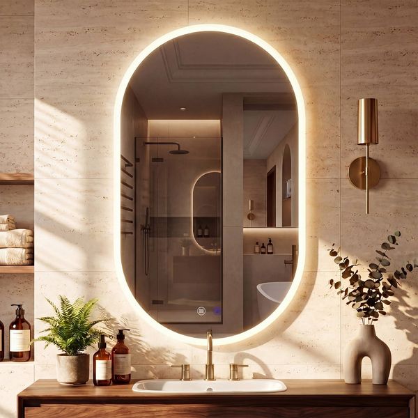 CLP Badspiegel oval rahmenloser Wandspiegel dimmbar mit LED-Beleuchtung Barbora,60x90 cm