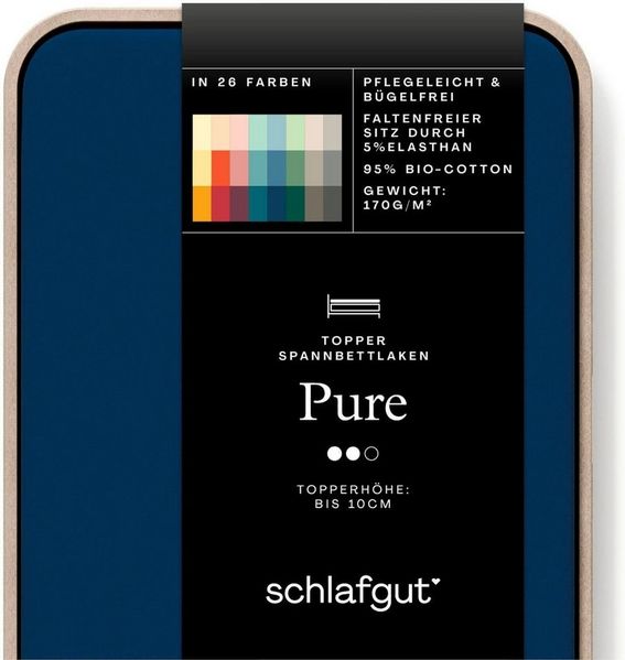 Schlafgut 'PURE TOPPER' Spannbettlaken, für Topper bis 10 cm Höhe, Blue Deep, XL 180x200 cm - 200x220 cm, 100% Bio-Baumwolle Bild 2