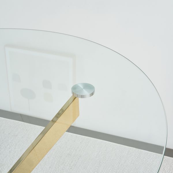Runder Esstisch mit Platte aus gehärtetem Glas und goldfarbenen Beinen, Couchtisch, moderner minimalistischer Esstisch, 80 × 80 × 76 cm, Golden Bild 8