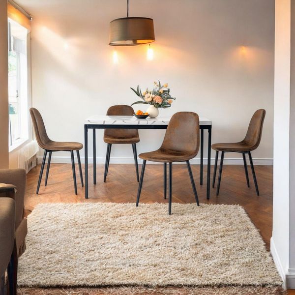 FurnitureR Wohnzimmertische aus weißem Marmorimitat, Schlichter und eleganter Stil für 4 bis 6 Personen, Dicke Holzplatte mit Metallstruktur, für Esszimmer, Empfangsräume, 120 x 70 x 75 cm