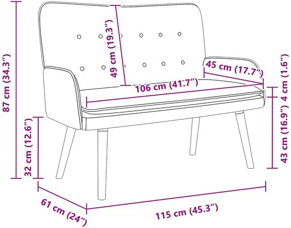 vidaXL 2-Sitzer Sofa Creme 115 x 61 x 87 cm Samt (V) 42028920 Bild 9