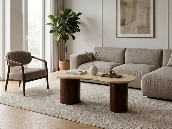Vente-unique - SURILA Couchtisch Stein Beige - B 60,5 cm x H 43 cm x L 121 cm