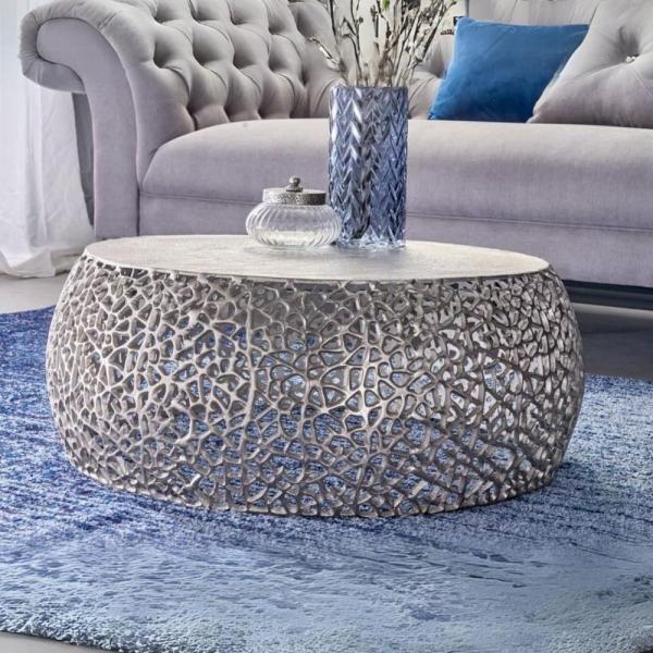 Extravaganter Couchtisch RIXOS ca. 73cm silber Metall Handarbeit Design