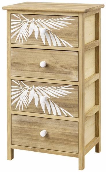 HTI-Living Kommode Kommode Melia 4 Schubladen Palmen-Design Artisaneiche-Weiß (Stück, 1 St, 1 Kommode)