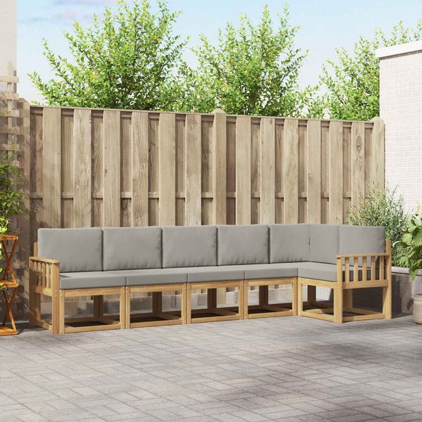 vidaXL Outdoor-Sofagarnitur mit Kissen 6 pcs Weiß und Hellgrau 3387695