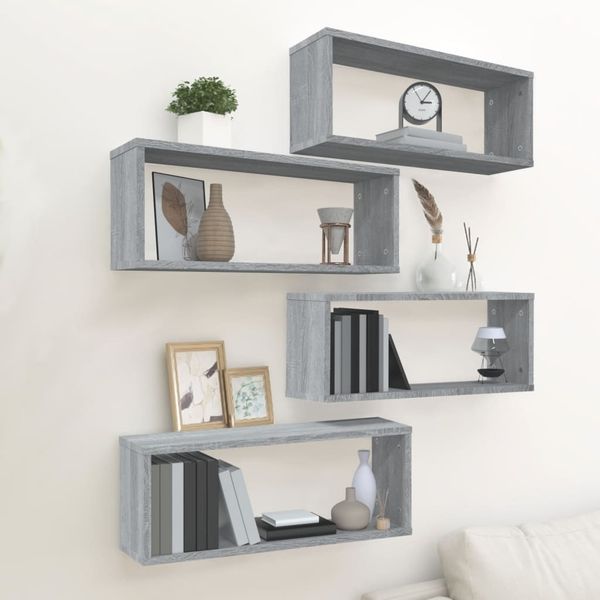 vidaXL Würfelregale 4 Stk. Grau Sonoma 60x15x23 cm Holzwerkstoff 815928