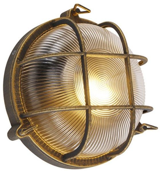Qazqa Außen-Wandleuchte Nautica, ohne Leuchtmittel, Warmweiß, QAZQA Außen Wandleuchte, e27, Gold, Aluminium, Industrie