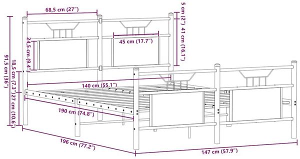 vidaXL Bettgestell ohne Matratze Braun Eiche 140x190 cm Holzwerkstoff 4106859 Bild 11
