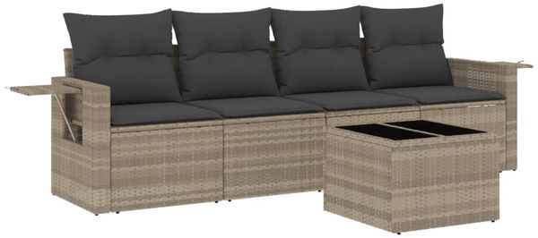 vidaXL 5-tlg. Garten-Sofagarnitur mit Kissen Hellgrau Poly Rattan 3219891 Bild 2