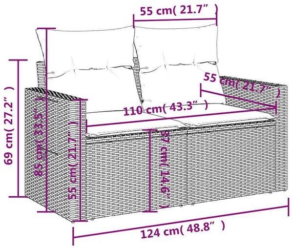 vidaXL 5-tlg. Garten-Sofagarnitur mit Kissen Hellgrau Poly Rattan 3219891 Bild 12