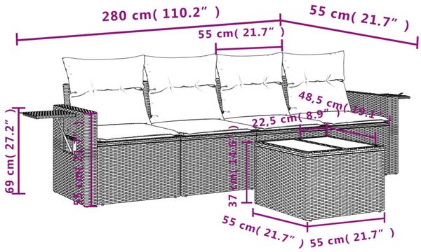vidaXL 5-tlg. Garten-Sofagarnitur mit Kissen Hellgrau Poly Rattan 3219891 Bild 8