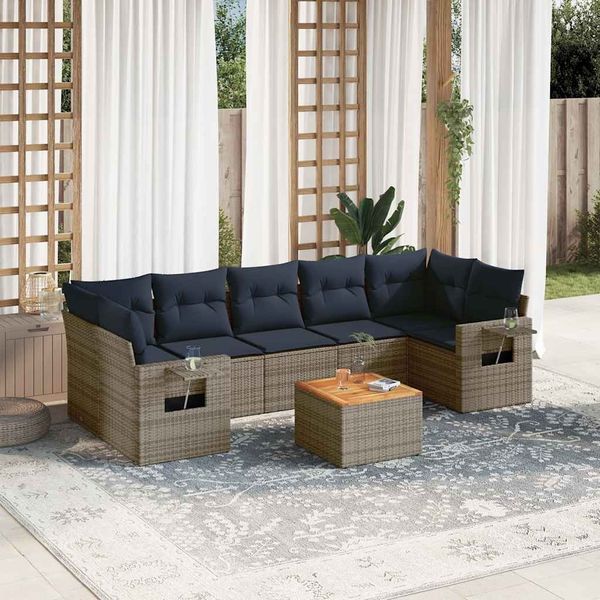vidaXL 8-teiliges Gartensofa-Set mit Kissen, grau, Polyrattan 3224479