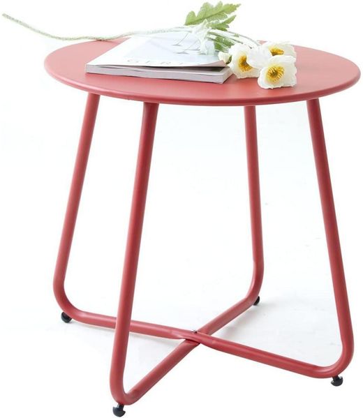Runder Metall Beistelltisch 45x45H cm Garten Couchtisch Rot Verstellbarer