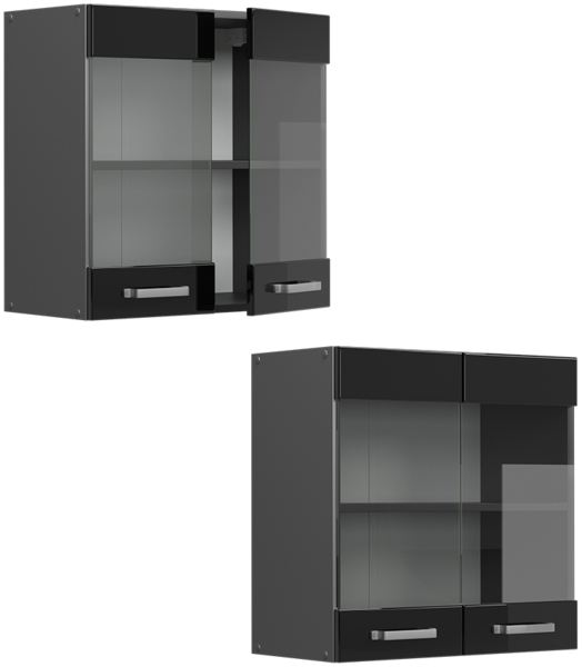 Küchenglasschrank R-Line Schwarz Hochglanz 60 cm Vicco Bild 5