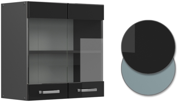 Küchenglasschrank R-Line Schwarz Hochglanz 60 cm Vicco Bild 6