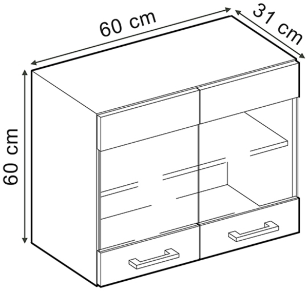 Küchenglasschrank R-Line Schwarz Hochglanz 60 cm Vicco Bild 3