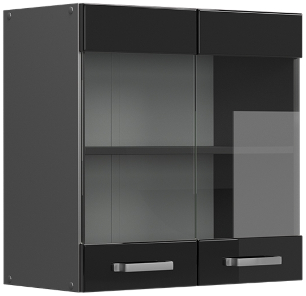 Küchenglasschrank R-Line Schwarz Hochglanz 60 cm Vicco Bild 1