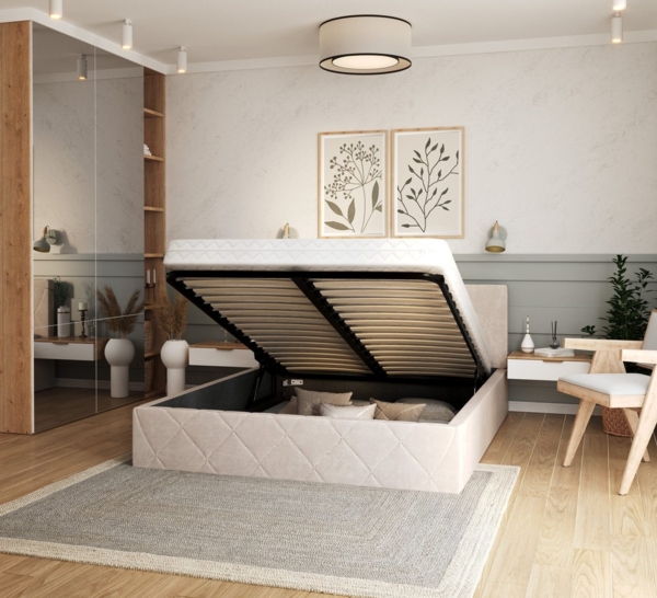 thematys Polsterbett Velours 90x200, 120x200, 140x200, 160x200, 180x200cm Bettrahmen Bett (MADE IN EU - mit hochwertigem Velours Bezug Trinity, Bettrahmen, Bett, Optional mit Matratze bestellbar, mit großen gepolsterten Kopfteil, mit Bettkasten zum auf... Bild 3