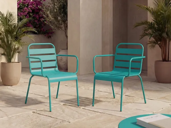 Vente-unique - MIRMANDE Garden dining set Metall Blau - B 59 cm x H 79 cm x L 56 cm