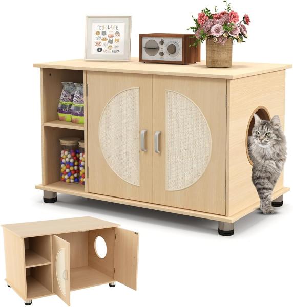 COSTWAY Katzenschrank, natur, 82x48x52cm