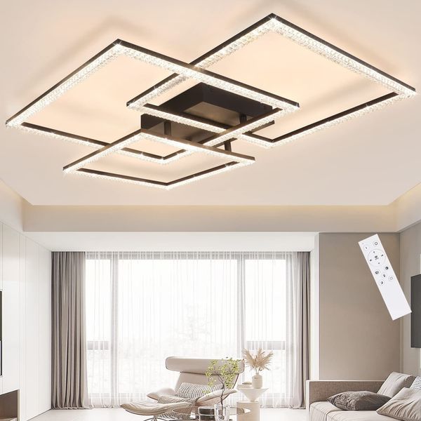 ZMH Schwarze LED Deckenleuchte Wohnzimmerlampe 75CM Dimmbar Modernes Kristall Design Innenlampe mit Fernbedienung für Schlafzimmer Büro Küche