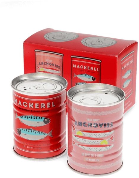 Rex London Salz- / Pfefferstreuer Fisch MACKEREL & ANCHOVIES, (Retro-Design, Set, 2-tlg), ca. Ø 5,2 x 6,7 cm (je Streuer)