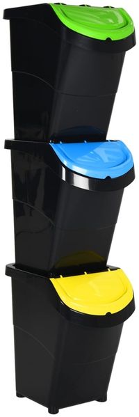 vidaXL Abfallbehälter mit Deckeln 3 Stk. Stapelbar Schwarz PP 120 L 364071