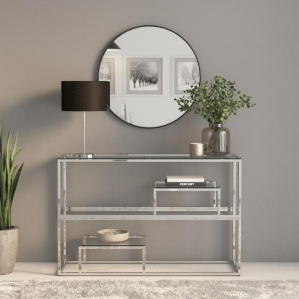 vidaXL Konsolentisch Silbern Edelstahl und Hartglas 350001