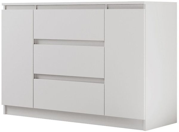 Beautysofa Kommode LEMON Weiß mit 3 Schubladen und 2 Türen (Kugelführungen, modernes Design), Breite: 120 cm oder 140 cm