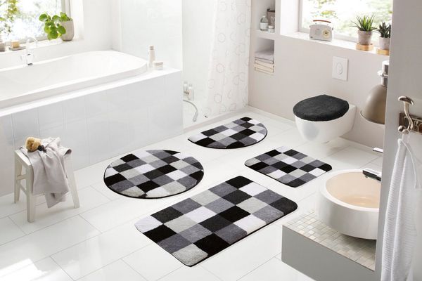 Grund Badematte Mosaik, Badvorleger, Badezimmer Teppich, sehr weich, Höhe 20 mm, rutschhemmend beschichtet, fußbodenheizungsgeeignet, Kunstfaser, rund, angenehm weich, auch als 3 teiliges Set erhältlich, Made in Europe