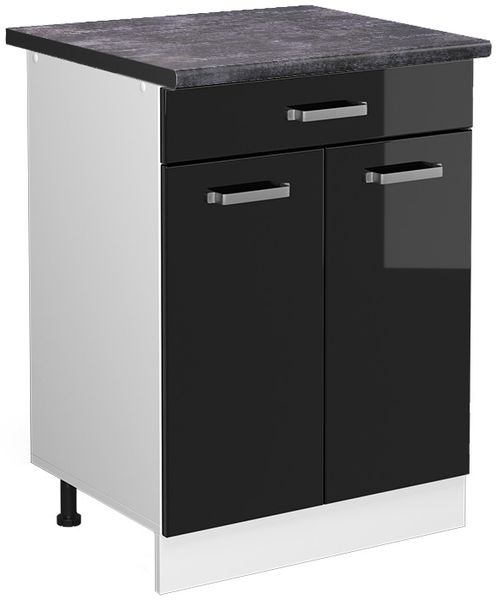 Küchenunterschrank R-Line Schwarz Hochglanz 60 cm mit Schublade, AP Anthrazit Vicco