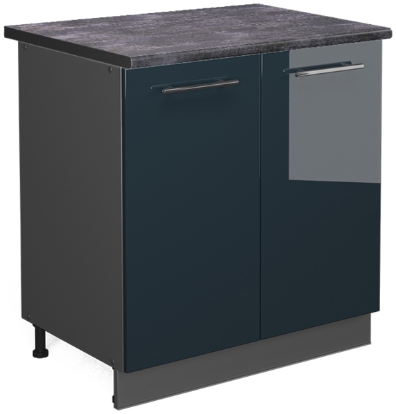 Spülenunterschrank Fame-Line Dunkelblau Hochglanz 80 cm mit Regal, AP Anthrazit Vicco