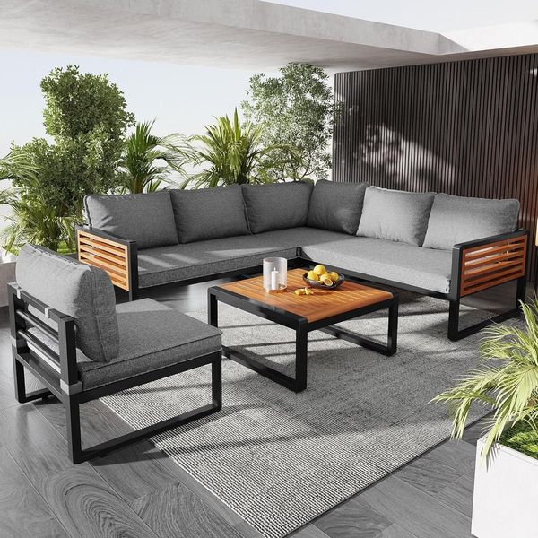 Gegtuon Gartenmöbel-Sitzgruppe 5-teilig für 5-6 Personen Grau