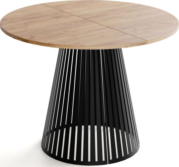 WFL GROUP Esstisch Naro Black ausziehbar rund mit schwarzen Lamellen, Metallbeinen (MADE IN EU, erhältlich in 2 Größen – 100/120 cm, ausziehbar auf 180/200 cm), platzsparender Tisch mit Lamellen für Küche, Esszimmer oder Wohnzimmer