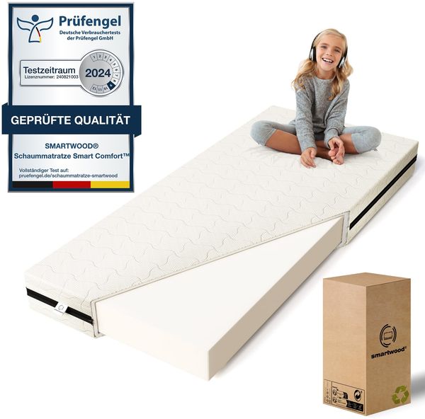 smartwood Kindermatratze 70x160 12cm Matratze für Kinder - H2 Schaumstoffmatratze Oeko-TEX-Zertifiziert - Wendbar - mit Waschbarem Antiallergischem Bezug – SmartComfort | Made in EU