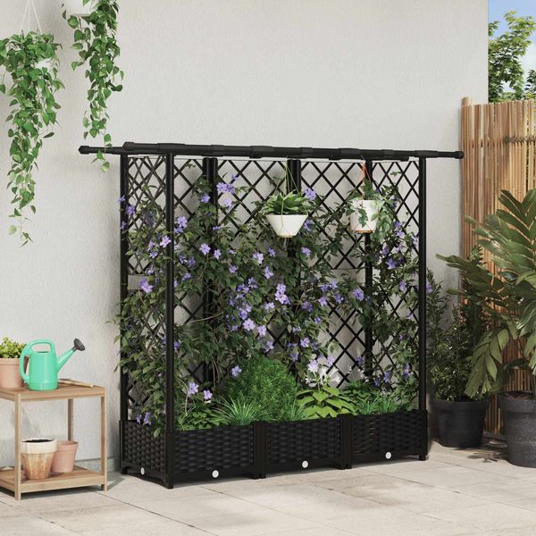 vidaXL Hochbeet mit Rankgitter und Dach Schwarz 164 x 40 x 121 cm PP 42032546