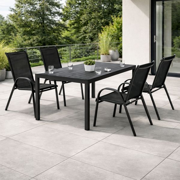 Gartengarnitur Sitzgarnitur 5-teilig 160x90cm Non-Wood Anthrazit/Grau