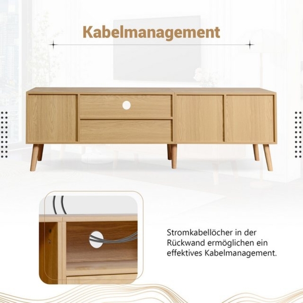 STILVORA TV-Schrank mit Rattanschubladen,TV-Schrank Fernsehschrank mit offene Regale,Natur (für einen 80-Zoll-Fernseher) 180-cm-TV-Schrank Rattan mit 2 Türen und einer Schublade Bild 4