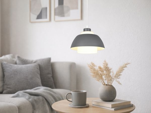 Kleine Pendelleuchte TILOS skandinavisch mit Metall- & Glasschirm Ø 23cm